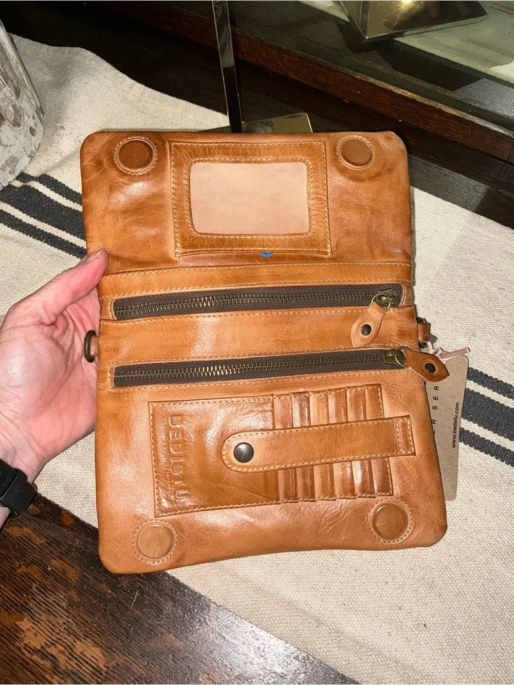 NWT Bed Stu Leather Cadence Wallet Wristlet Crossbody Bag Tan Rustic MSRP $179